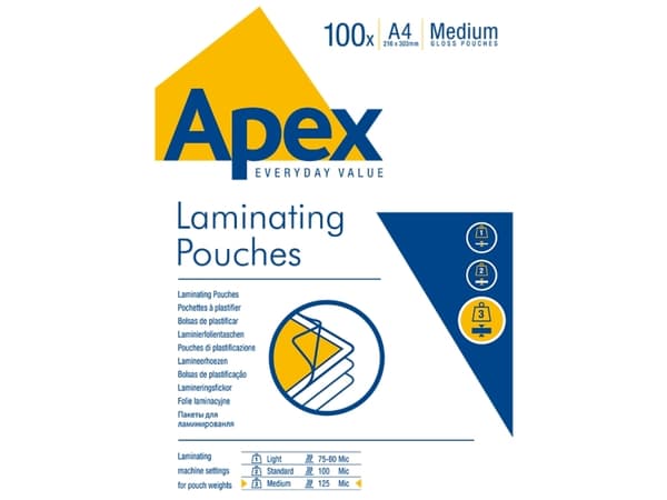 Lamineringslomme Apex A4 125 micron klar - (100 stk.)
