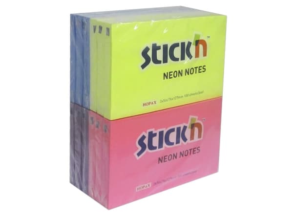 Notes Stick'N Neon gul, blå, magenta, purple 76x127mm 12blk