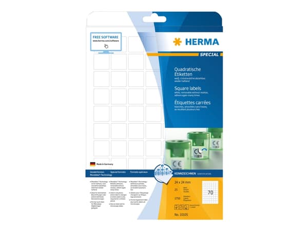HERMA - Papir - matt - fjernbart selv-adhesiv - hvit - 24 x 24 mm 1750 etikett(er) (25 ark x 70) merkelapper