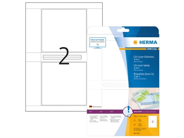HERMA Spesial - Papir - matt - permanent selvklebende - hvit - 121,5 x 117,5 mm 50 etikett(er) (25 ark x 2) CD/DVD-omslagsetiketter