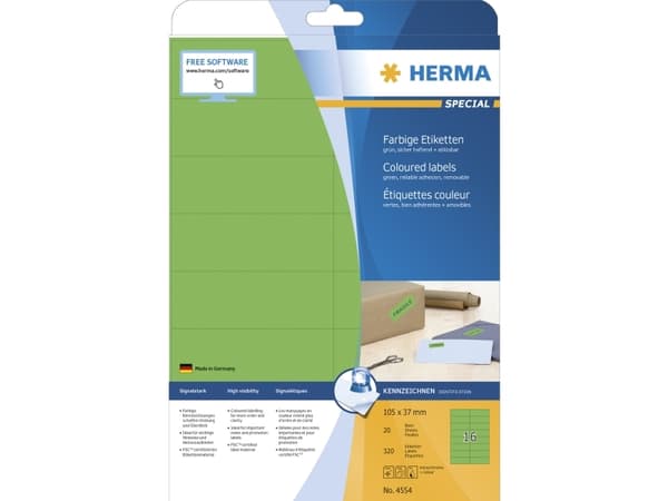 HERMA 4554, Grön, Rektangel, A4, Universal, Matt, Laser/bläckstråleskrivare