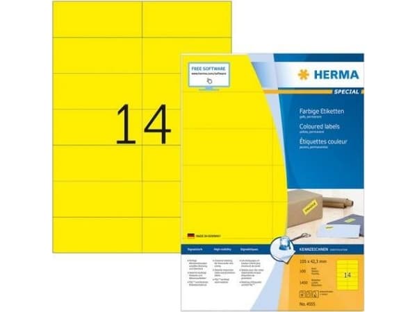 HERMA 4555, Gul, Rektangel, A4, Universal, Matt, Laser/bläckstråleskrivare