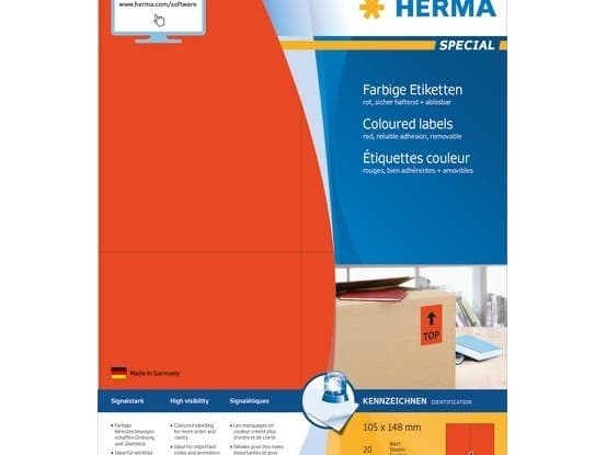 HERMA 4562, Rød, Rektangel, A4, Universell, Matte, Laser/Blekkskriver
