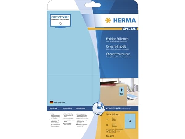 HERMA 4563, Blå, Rektangel, A4, Universal, Matt, Laser/bläckstråleskrivare