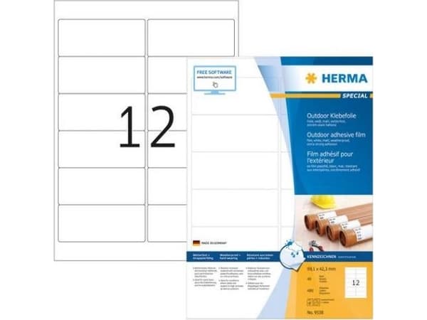 HERMA 9538, Vit, Rektangel, A4, Universal, Polyeten, Matt