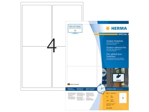 HERMA 9539, Vit, Rektangel, A4, Polyeten, Matt, laser