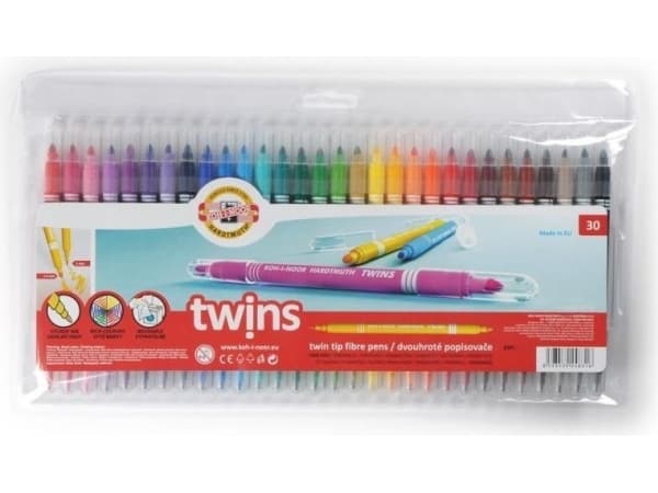 Koh-I-Noor Twins felt-tip pens, double-sided, 30 colors (238656)