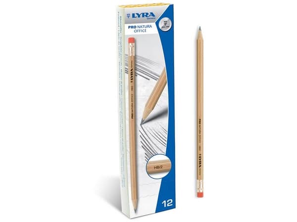 Lyra Pro Natura HB/2 Blyertspenna med suddgummi (12st) (273674)