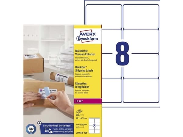 Adresseetiketter Avery Zweckform L7165-100 hvid 99,1x67,7 mm - med BlockOut™ - (8 stk. x 100 ark)