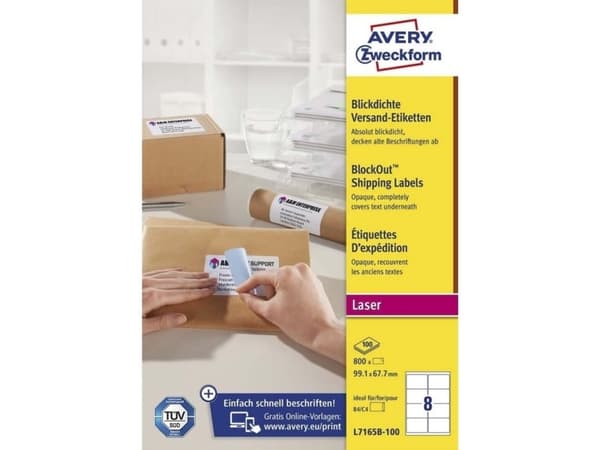 Adresseetiketter Avery Zweckform L7165-100 hvid 99,1x67,7 mm - med BlockOut™ - (8 stk. x 100 ark)