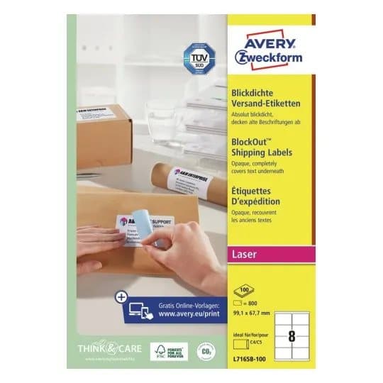 Adresseetiketter Avery Zweckform L7165-100 hvid 99,1x67,7 mm - med BlockOut™ - (8 stk. x 100 ark)