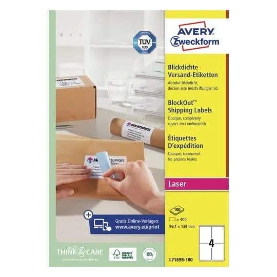 Avery L7169B-100 adresseetiket 99,1x139mm hvid BlockOut (400 stk.)