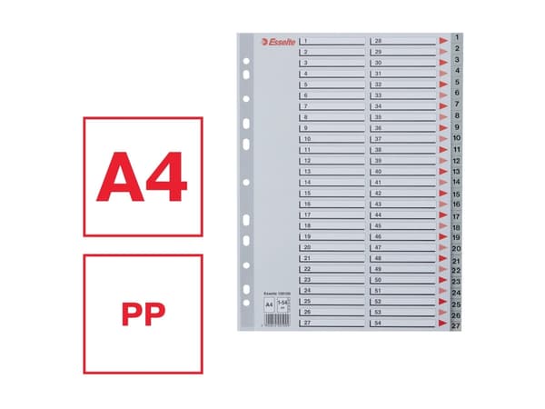 Esselte - Inndeler - fortrykt: 1-54 - for A4 (210 x 297 mm) - med fliker - grå