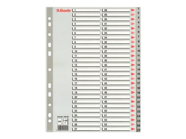 Esselte - Inndeler - fortrykt: 1-54 - for A4 (210 x 297 mm) - med fliker - grå