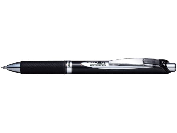 Pentel BLP77-AX, Retractable gelpenna, Svart, Svart, Silver, 0,7 mm, Pigmentbläck, Box