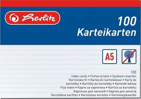 Herlitz - Indeksark - A5 (148 x 210 mm) - landskap - hvit - linjert (en pakke 100)