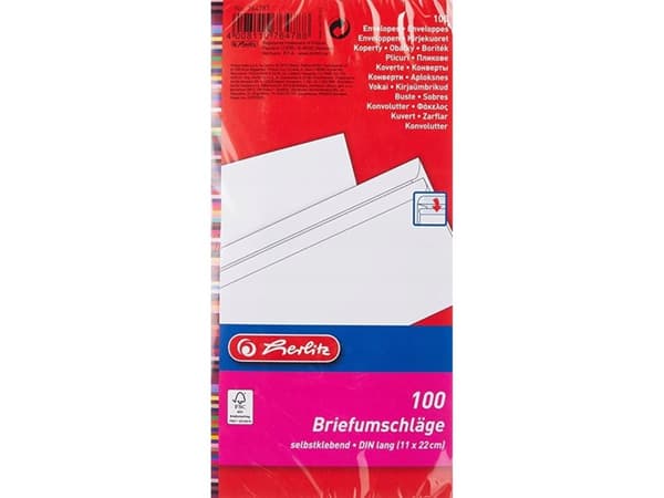 Herlitz 00764787, DL (110 x 220 mm), Hvit, Papir, 100 stykker