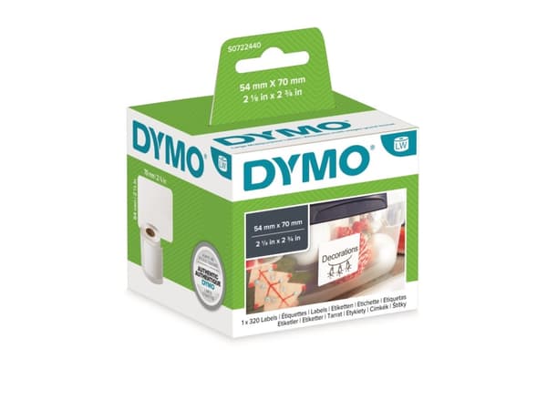 DYMO LabelWriter MultiPurpose - Papir - permanet adhesiv - hvit - 54 x 70 mm 320 etikett(er) (1 rull(er) x 320) flerbruks merkelapper - for DYMO Labe