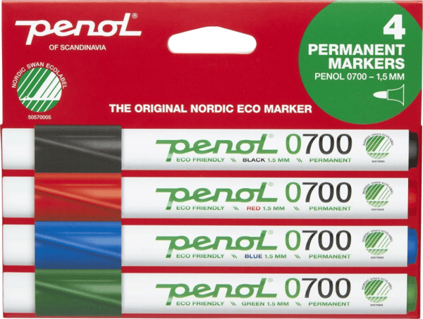 Marker Penol 0700 ass. farver 1,5mm rund spids permanent - (4 stk.)