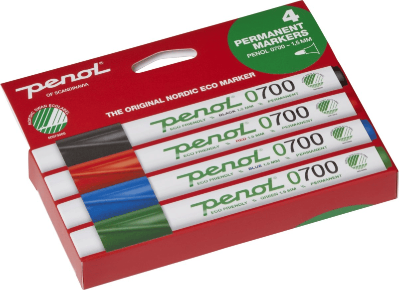Marker Penol 0700 ass. farver 1,5mm rund spids permanent - (4 stk.)