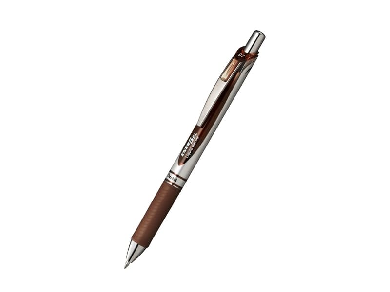 Pentel EnerGel Xm, Indragbar gelpenna, Brun, Brun, Silver, Plast, Gummi, Rund, 0,35 mm