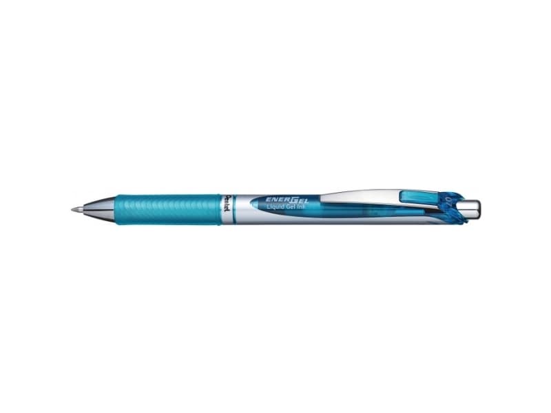 Pentel EnerGel Xm, Retractable gelpenna, ljusblå, blå, silver, plast, gummi, rund, 0,35 mm