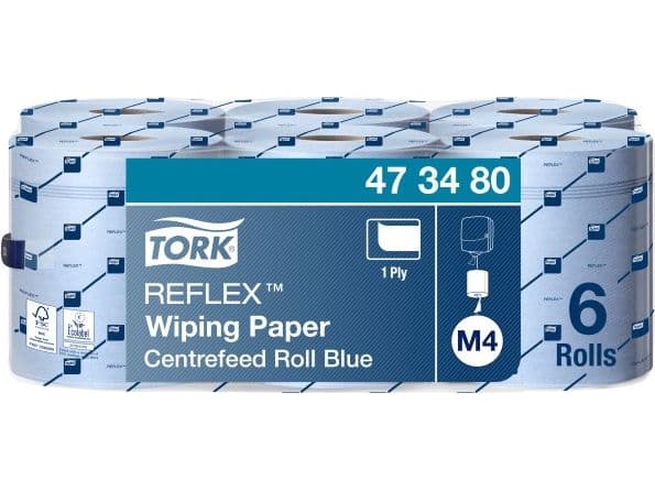Håndklæderulle Tork Reflex Ø19cmx269,8m Papir 1-lag FSC blå med hylse,6 stk/krt