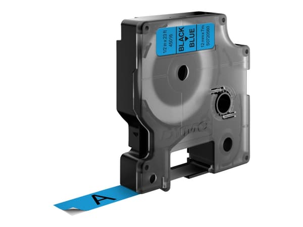 DYMO D1 - Selv-adhesiv - sort på blått - Rull (1,2 cm x 7 m) 1 kassett(er) merketape - for LabelMANAGER 100, 160, 210, 220, 260, 280, 300, 360, 420,