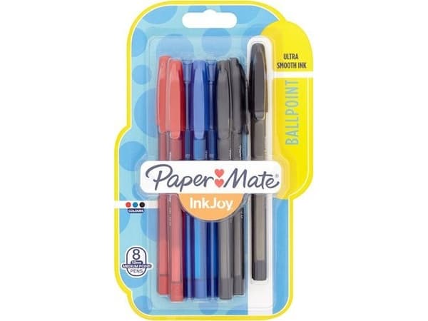 Papermate InkJoy 100 ST, Klämma, Kulspetspenna, pinnformad, Svart, Blå, Röd, 8 styck, Medium