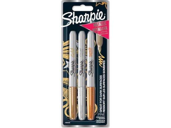 Marker Sharpie Metallic 1,4 mm permanent med 3 stk. ass. guld/sølv/bronze