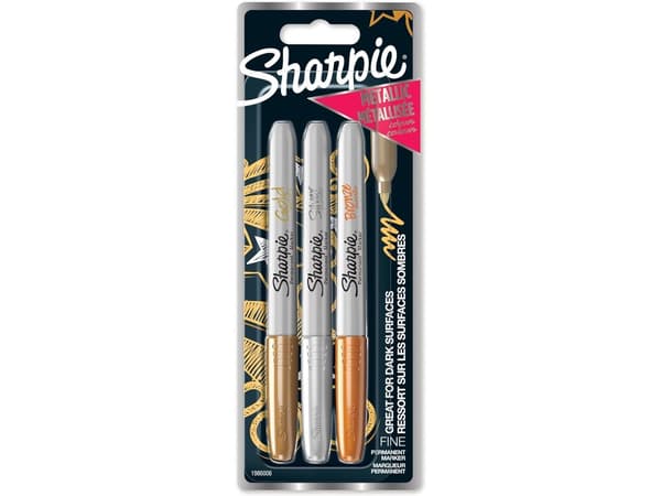 Marker Sharpie Metallic 1,4 mm permanent med 3 stk. ass. guld/sølv/bronze