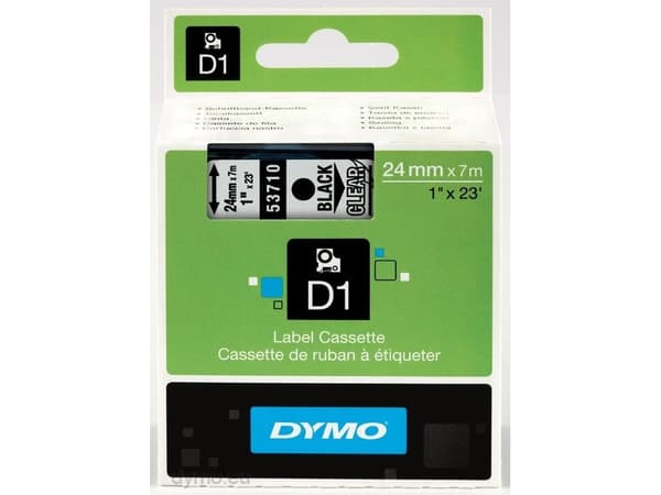 Labeltape DYMO® D1 sort på klar 24mm x 7m