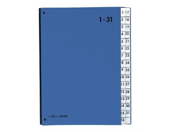 Pagna - Klassifikationsmapp - expanderar - 32 utrymmen - 32 delar - förtryckt: 1-31 - tabbad - blå