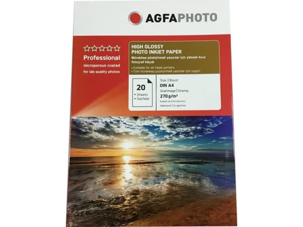 AgfaPhoto - Høyblank - mikroporøs - A4 (210 x 297 mm) - 260 g/m² - 20 ark kartong - fotopapir
