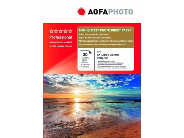 AgfaPhoto - Høyblank - mikroporøs - A4 (210 x 297 mm) - 260 g/m² - 20 ark kartong - fotopapir