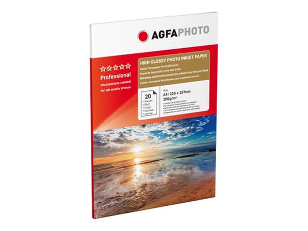 AgfaPhoto - Høyblank - mikroporøs - A4 (210 x 297 mm) - 260 g/m² - 20 ark kartong - fotopapir