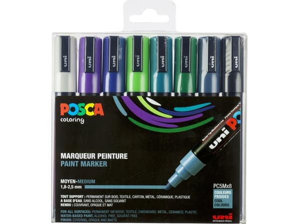 POSCA-merkintäsarja PC-5M, 8 erilaista viileää väriä