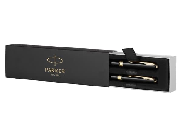 Parker SONNET, Svart, Guld, 2 styck, Kulspetspenna + reservoarpenna