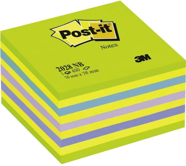 Post-it 2028NB - Muistilappu - 76 x 76 mm - 450 ark (5 x 90) - neongrøn, neongrøn, neongul, neonlilla, neonblå, neon intens blå
