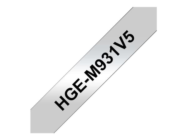 Brother HGE-M931V5 - Sort på sølv - Rull (1,2 cm x 8 m) 5 kassett(er) laminert teip - for P-Touch PT-9500pc, PT-9700PC, PT-9800PCN; P-Touch R RL-700S
