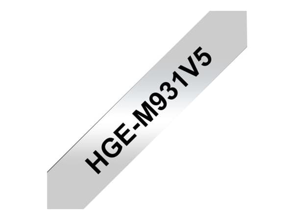 Brother HGE-M931V5 - Sort på sølv - Rull (1,2 cm x 8 m) 5 kassett(er) laminert teip - for P-Touch PT-9500pc, PT-9700PC, PT-9800PCN; P-Touch R RL-700S