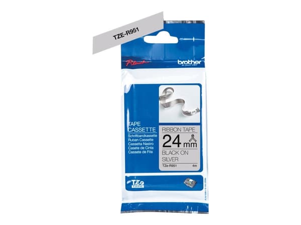 Brother TZe-R951 gavebånd 24mm x 4m - sort på lysegråt satinbånd