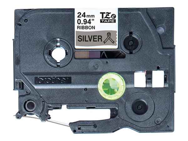 Brother TZe-R951 gavebånd 24mm x 4m - sort på lysegråt satinbånd