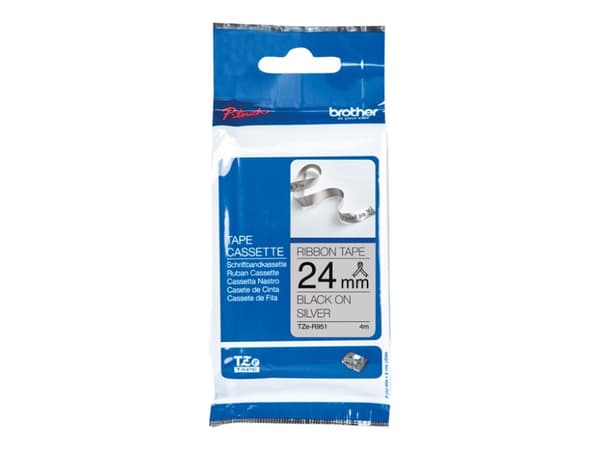 Brother TZe-R951 gavebånd 24mm x 4m - sort på lysegråt satinbånd