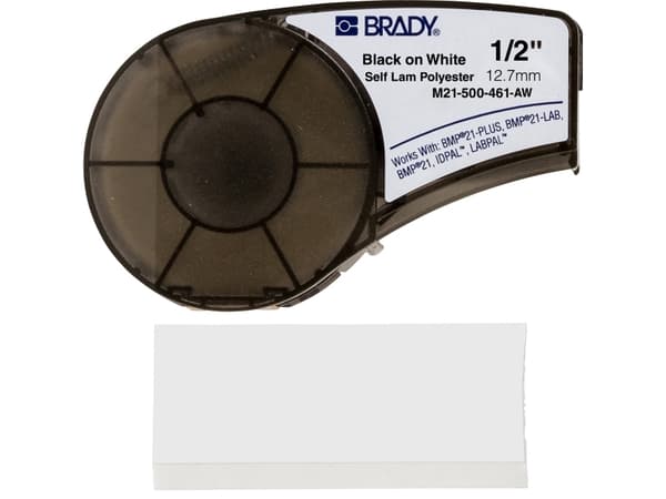 Brady M21-500-461, Hvit, Polyester, Trermisk overføring, Akryl, Permanent, Matte