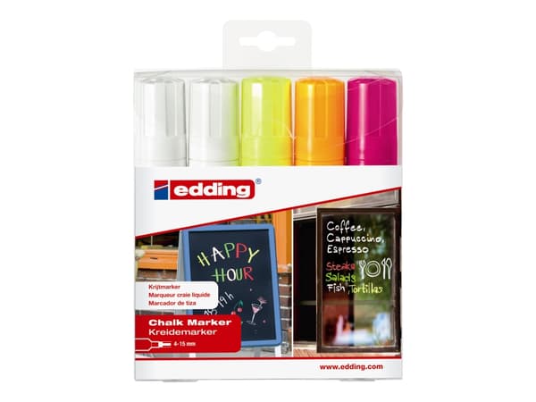 edding 4090 chalk - Markør - for glass, speil, krittbrett - vannbasert flytende kritt - 4-15 mm (en pakke 5)
