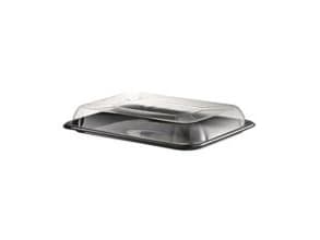 Plastbakke 1-rum 460x300 mm sort fad med løst klart låg RPET,25 stk/krt