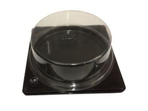 Bakke Kageboks 120x120 mm Ø116x35 mm Firkantet med Rundt låg APET Sort/Klar,24 pk x 30 stk/krt