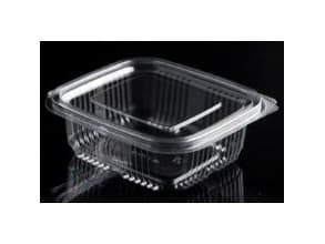 Plastbæger Catersource 250 ml 85x97x41 mm firkantet hængslet låg RPET Klar,5 ps x 100 stk/krt