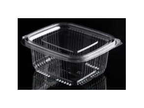 Plastbæger Catersource 375 ml 85x97x53 mm firkantet hængslet låg RPET Klar,100 stk/ps - (100 stk.)